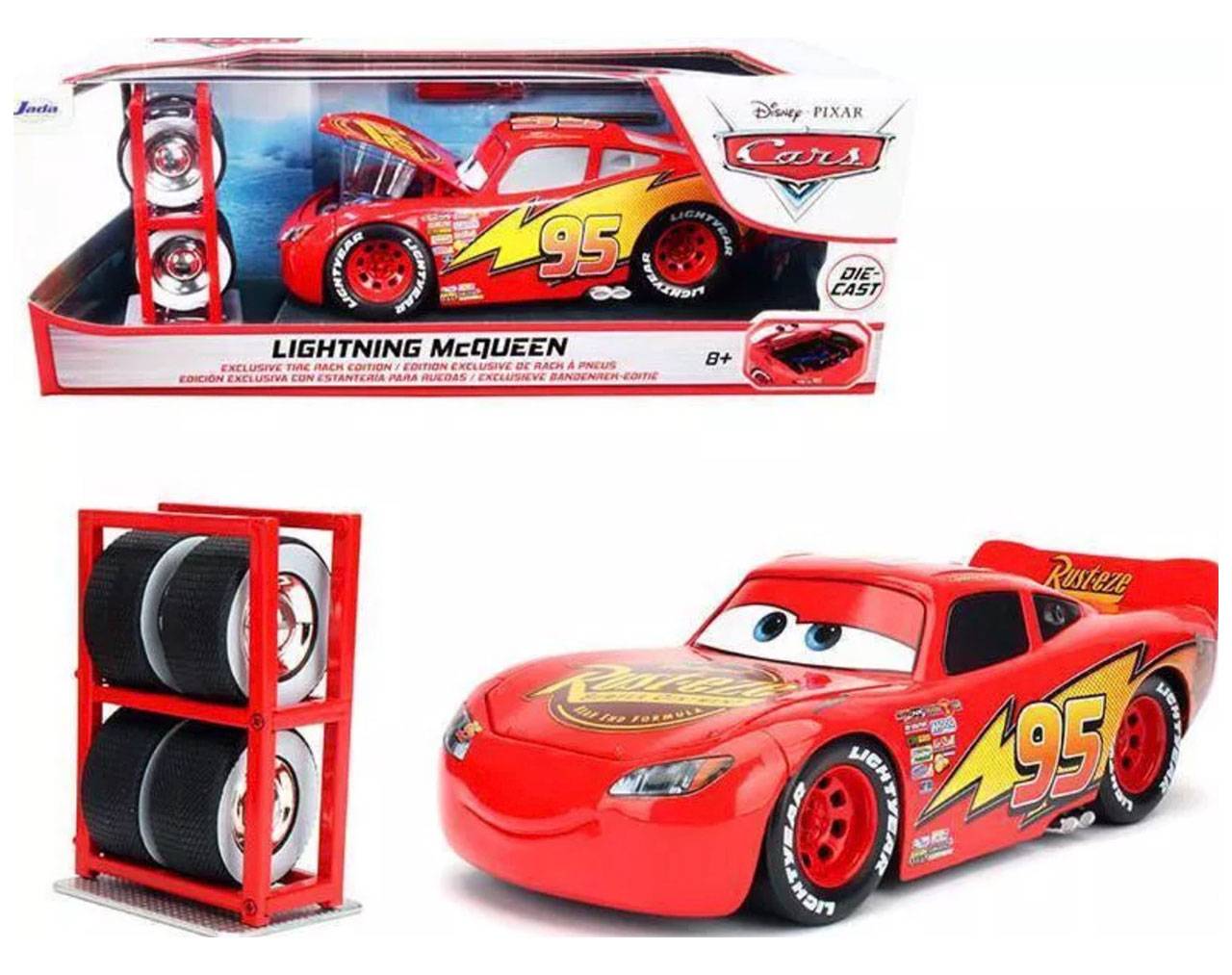 Lightning McQueen (Tire Rack Edition) Escala 1:24 - Disney Pixar Cars - Die-Cast Jada Toys