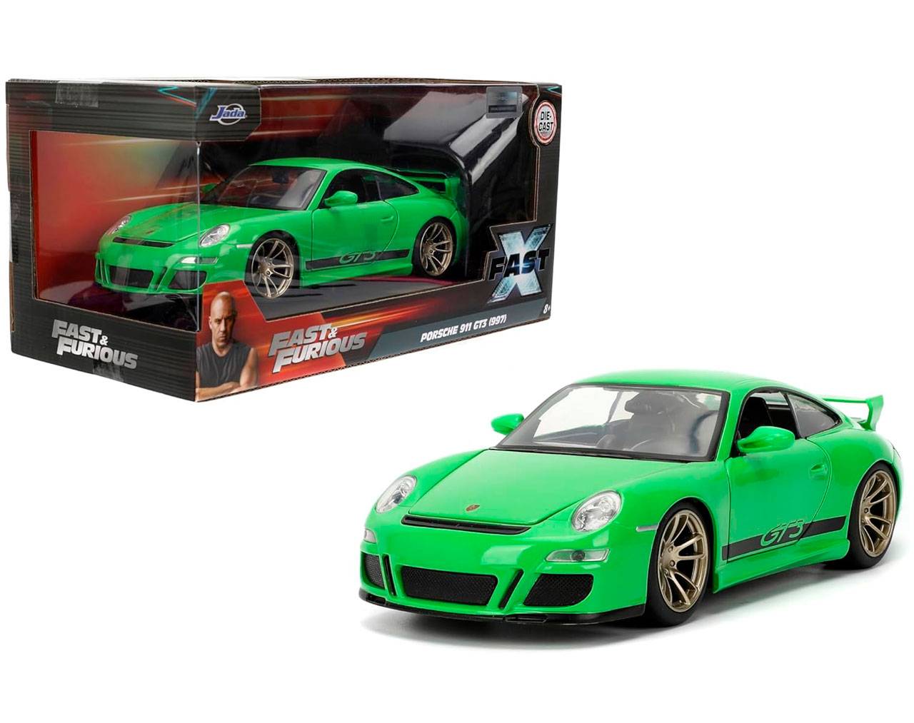 Porsche verde 911 GT3 (997) Escala 1:24 - Fast and Furious - Die-Cast Jada Toys