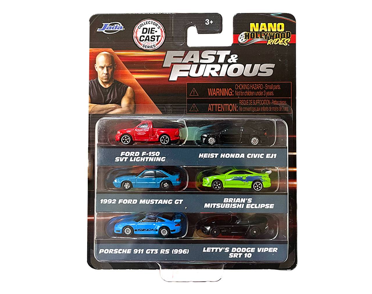 Fast and Furious (6 Pack-F) - Nano Hollywood Rides #85235 - Collector's Die-Cast Series Jada Toys