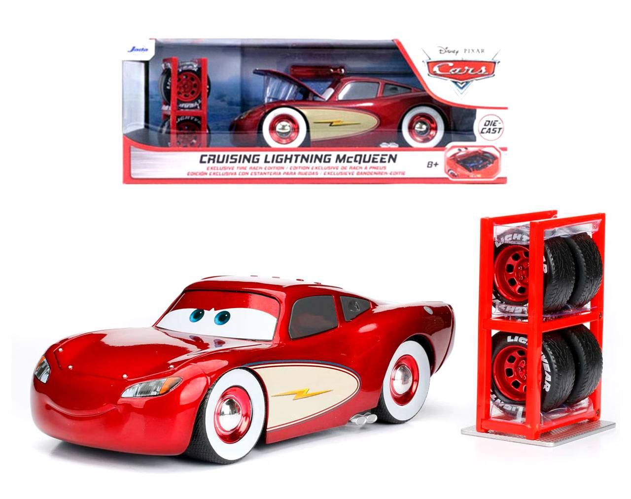 Cruising Lighting McQueen (Tire Rack Edition) Escala 1:24 - Disney Pixar Cars - Die-Cast Jada Toys