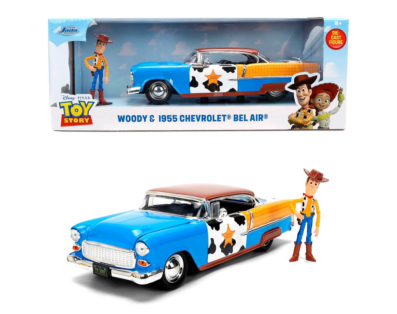 Woody & 1955 Chevrolet Bel Air Escala 1:24 - Disney Pixar Toy Story - Die-Cast Jada Toys