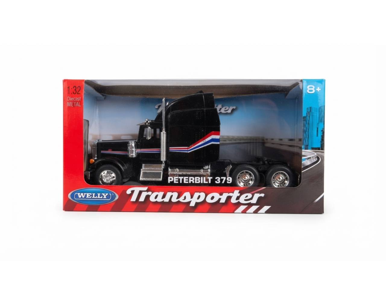 Truck Cab Peterbilt 379 (Black) - Trailer Escala 1:32 - Transporter Die-Cast Welly