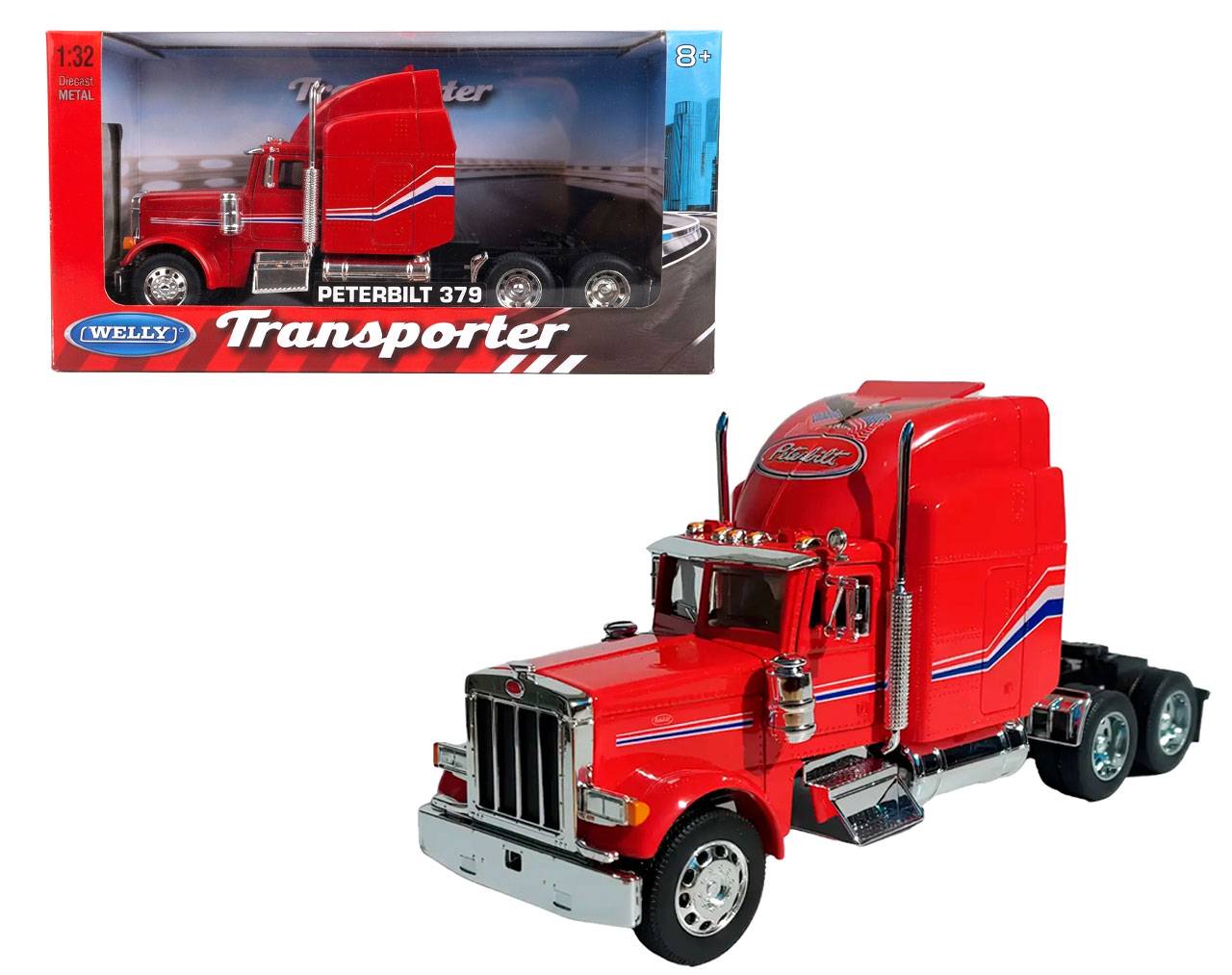 Truck Cab Peterbilt 379 (Red) - Trailer Escala 1:32 - Transporter Die-Cast Welly