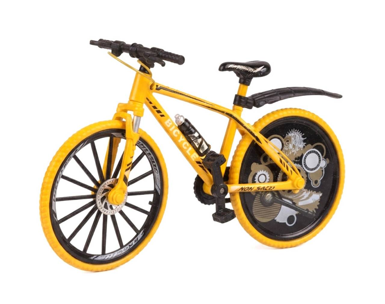 Bicycle with Solid Patterned Wheels (Yellow) Escala 1:8 - Bike Die-Cast Mountain Metal Bike