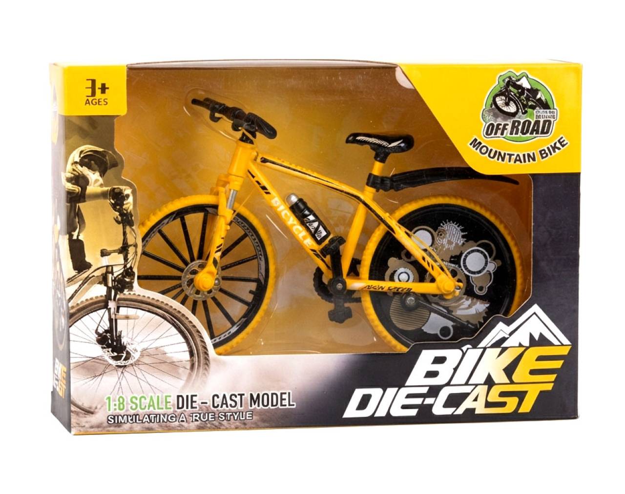 Bicycle with Solid Patterned Wheels (Yellow) Escala 1:8 - Bike Die-Cast Mountain Metal Bike
