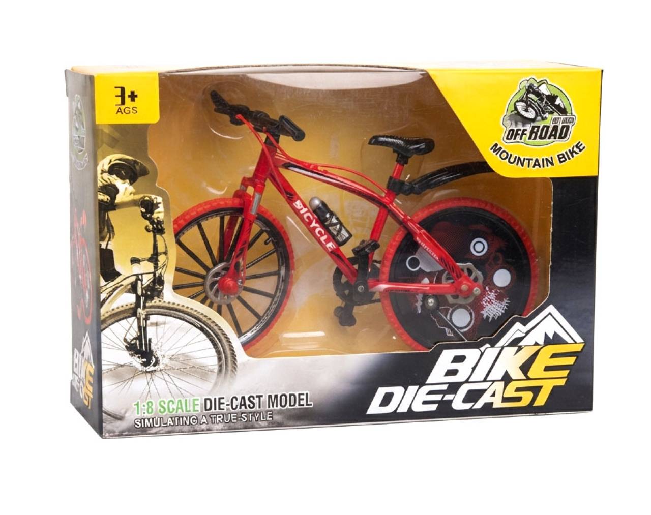 Bicycle with Solid Patterned Wheels (Red) Escala 1:8 - Bike Die-Cast Mountain Metal Bike