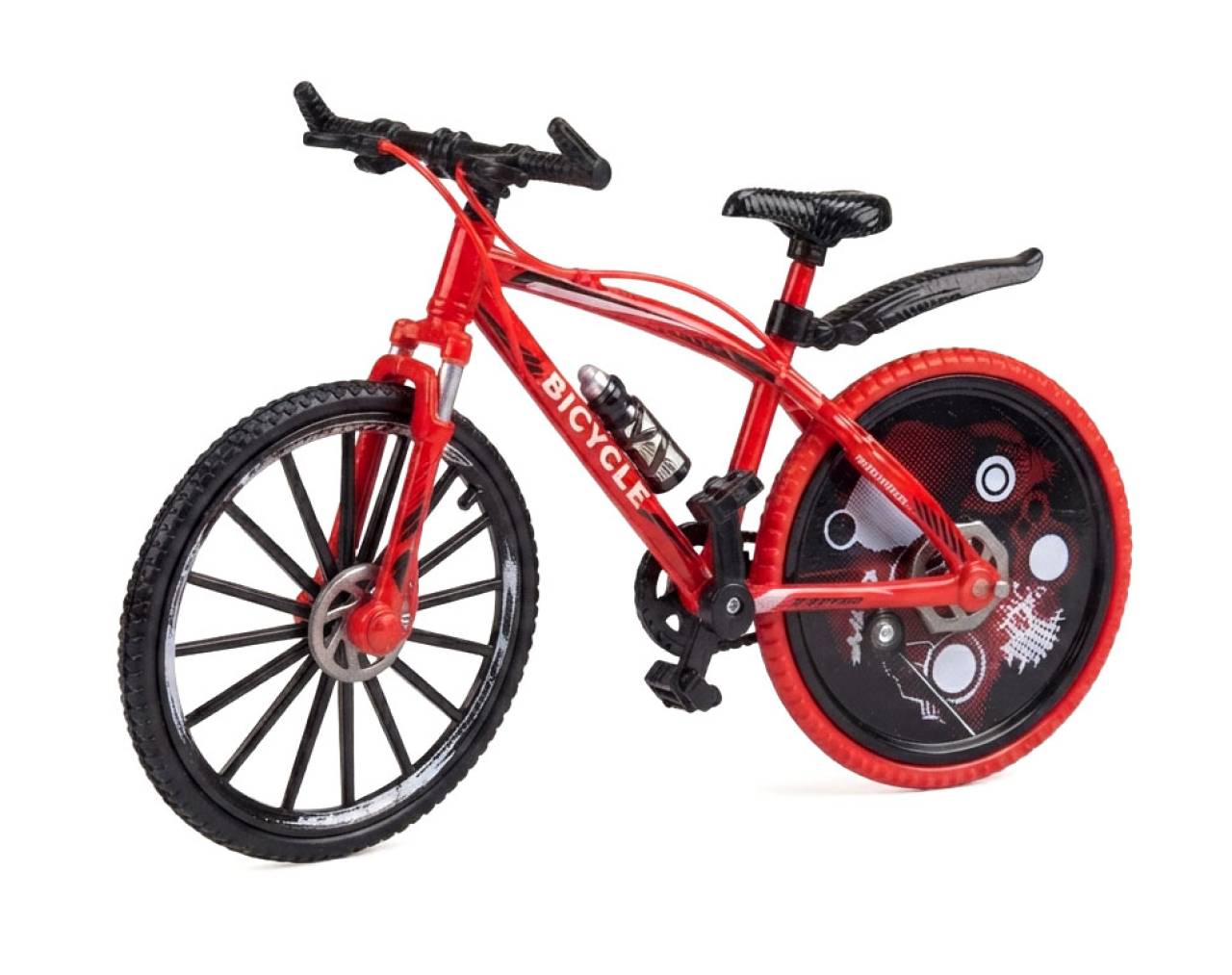 Bicycle with Solid Patterned Wheels (Red) Escala 1:8 - Bike Die-Cast Mountain Metal Bike