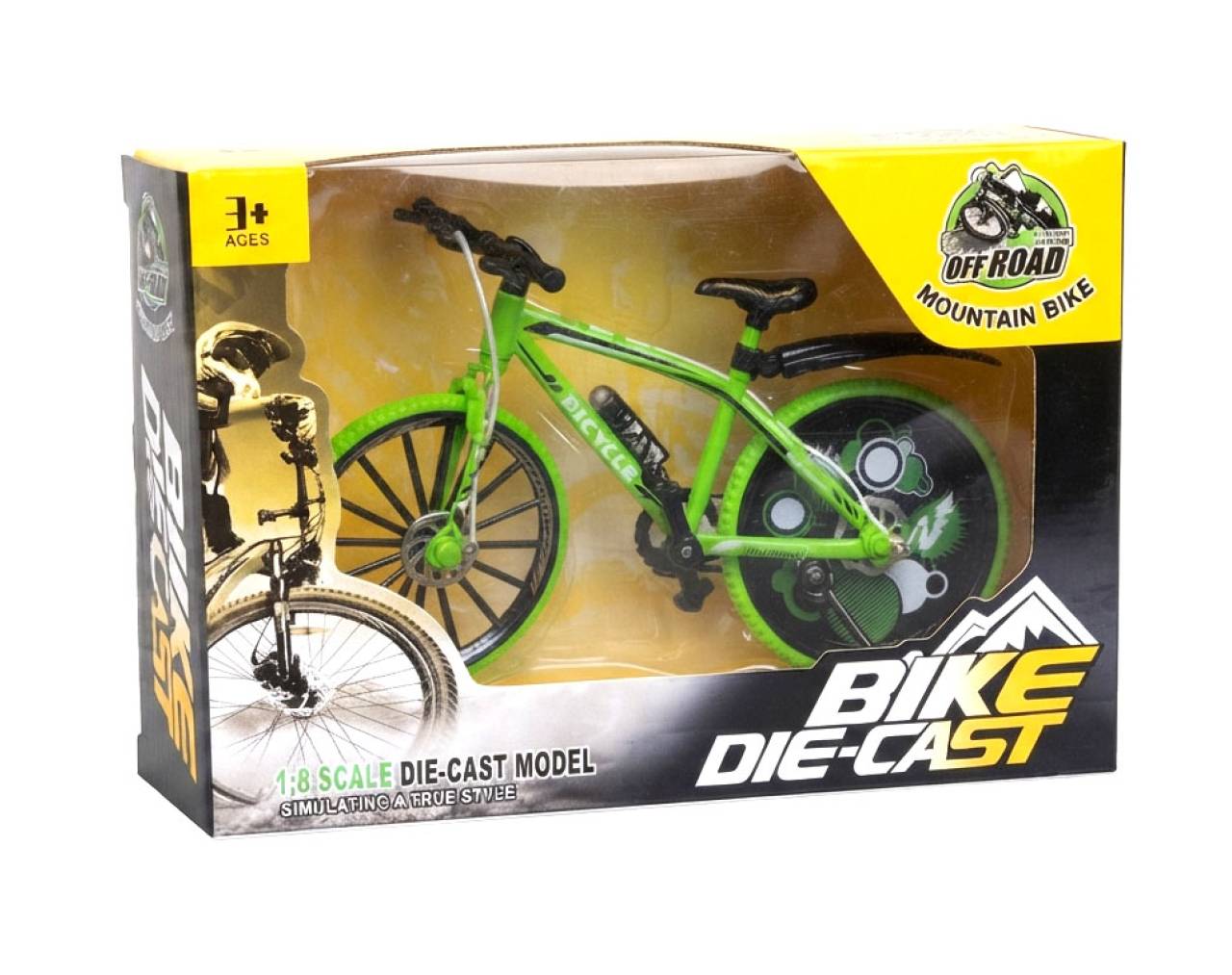 Bicycle with Solid Patterned Wheels (Green) Escala 1:8 - Bike Die-Cast Mountain Metal Bike