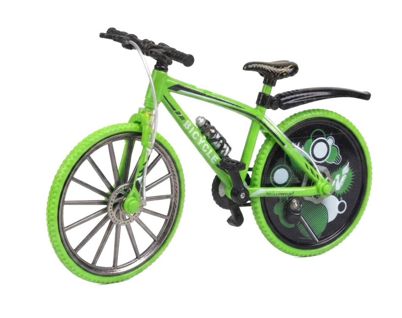 Bicycle with Solid Patterned Wheels (Green) Escala 1:8 - Bike Die-Cast Mountain Metal Bike