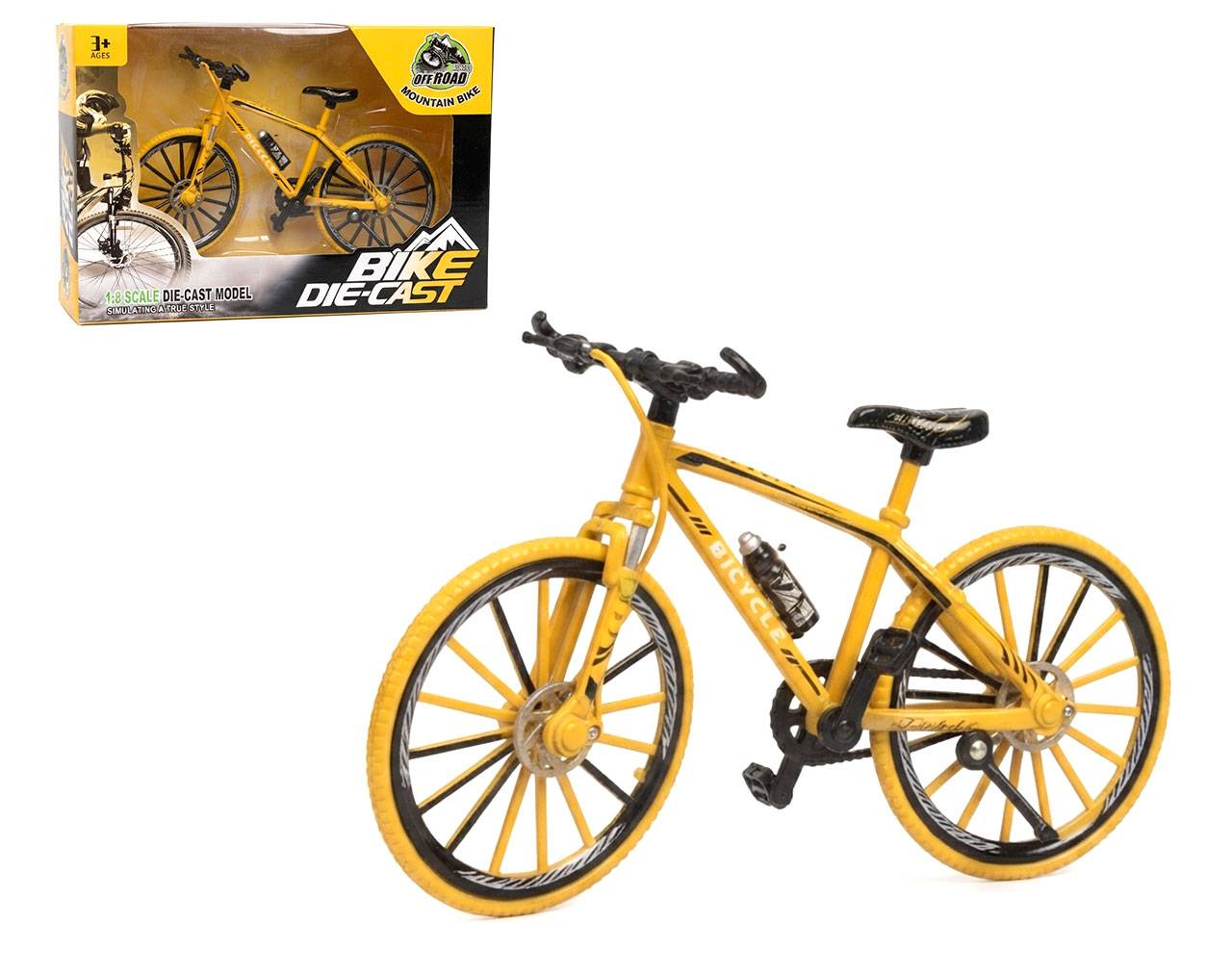 Bicycle with Spoked Wheels (Yellow) Escala 1:8 - Bike Die-Cast Mountain Metal Bike