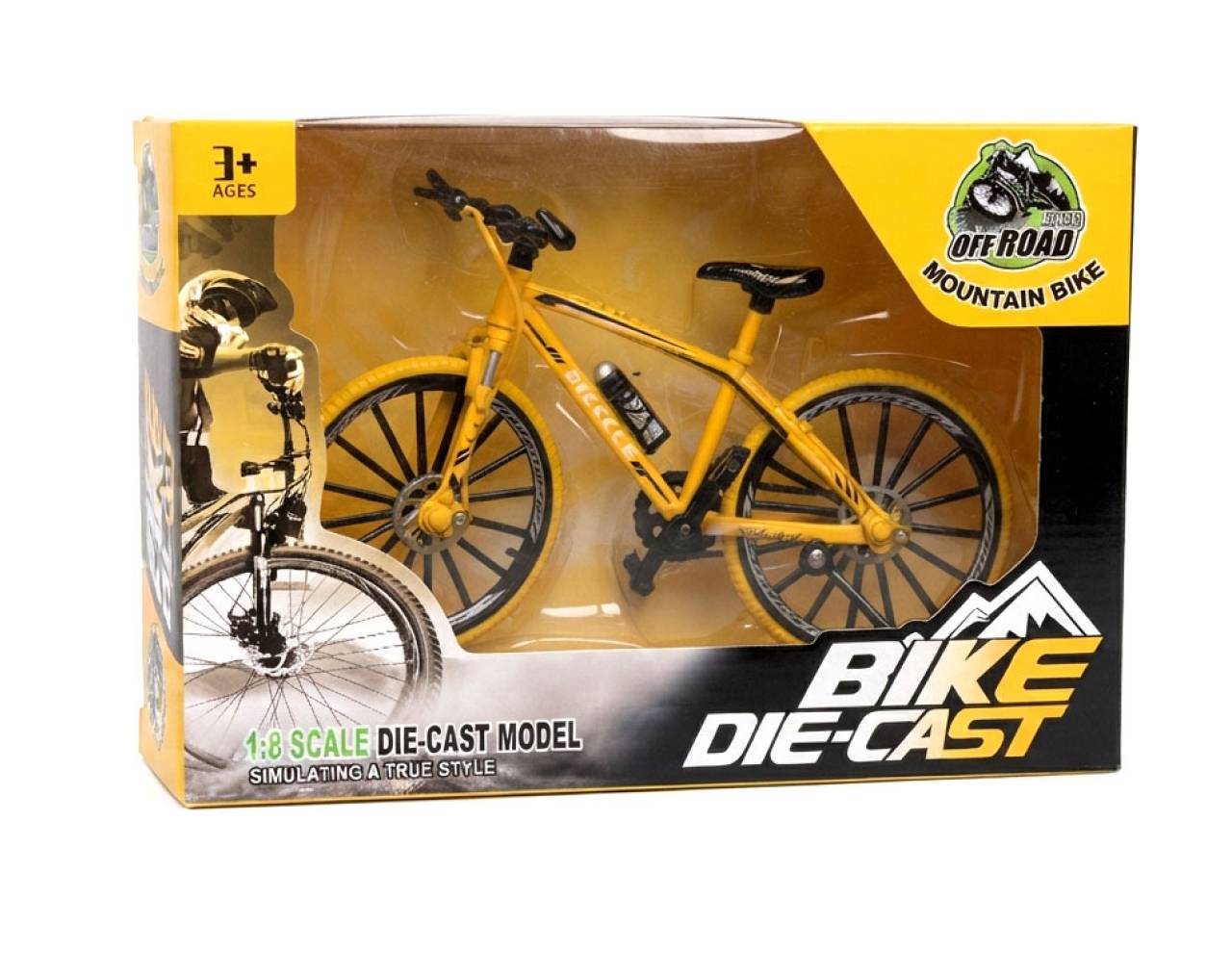 Bicycle with Spoked Wheels (Yellow) Escala 1:8 - Bike Die-Cast Mountain Metal Bike