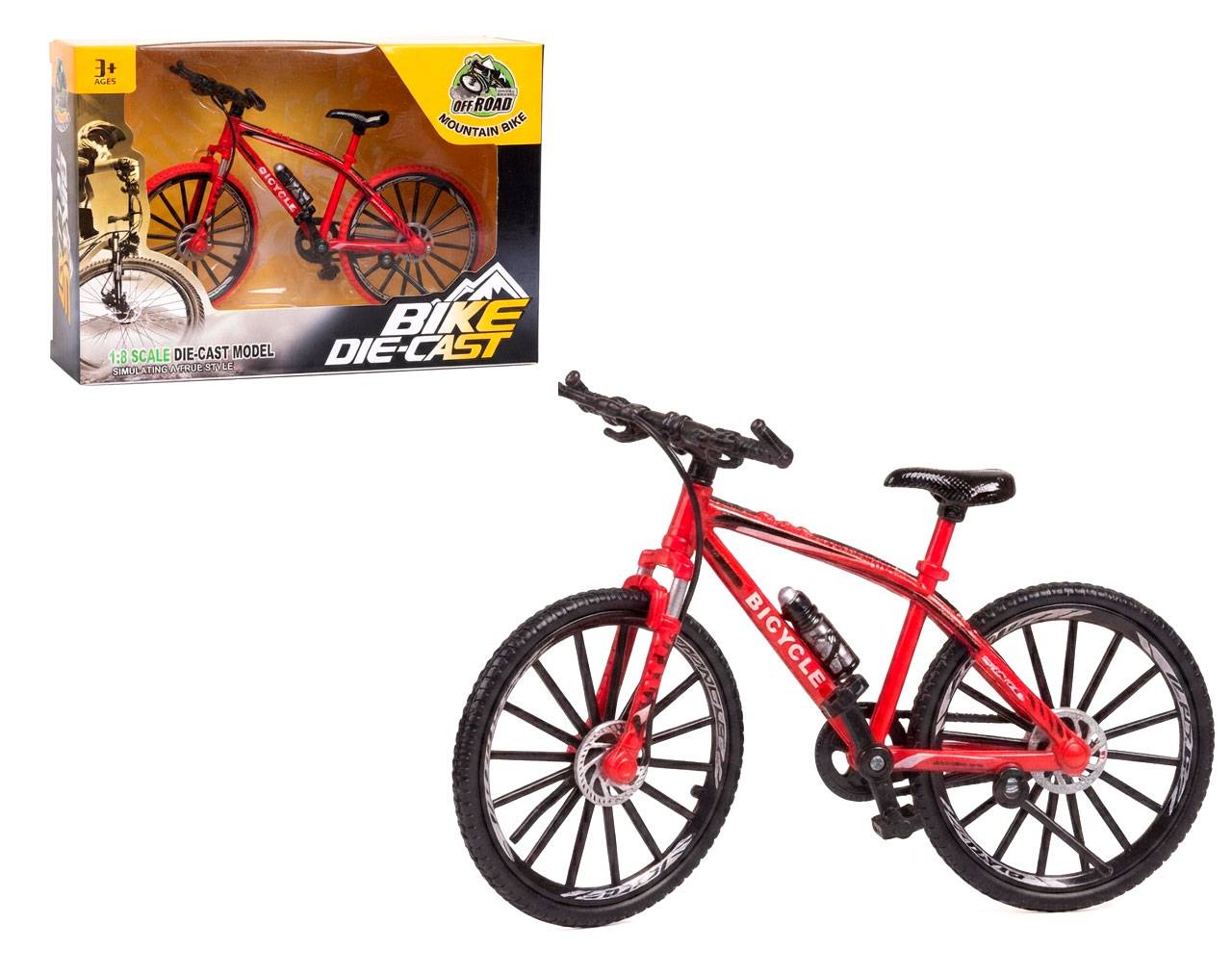 Bicycle with Spoked Wheels (Red) Escala 1:8 - Bike Die-Cast Mountain Metal Bike