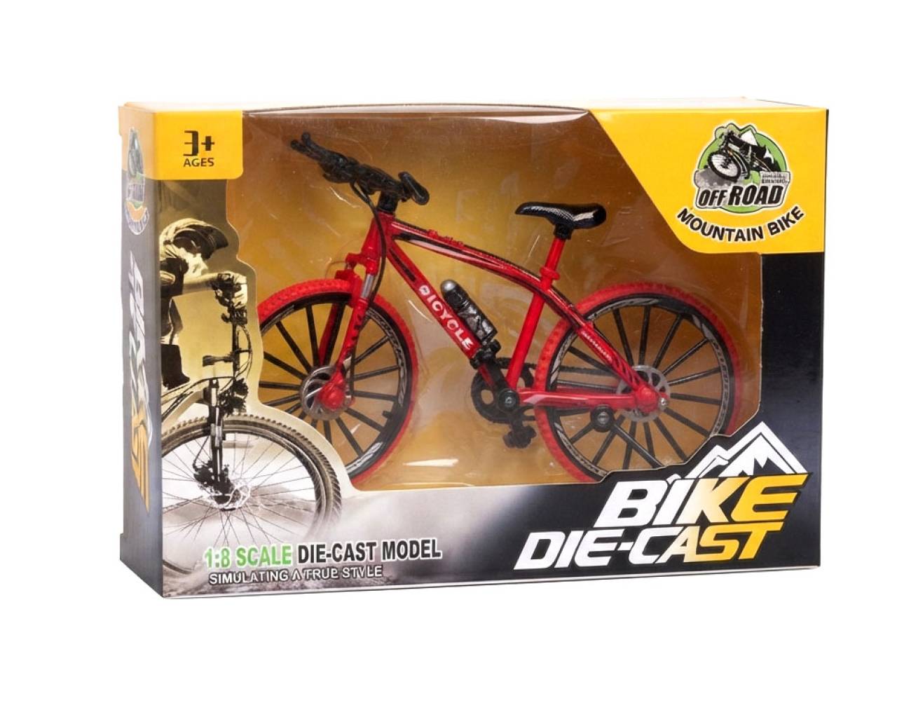 Bicycle with Spoked Wheels (Red) Escala 1:8 - Bike Die-Cast Mountain Metal Bike