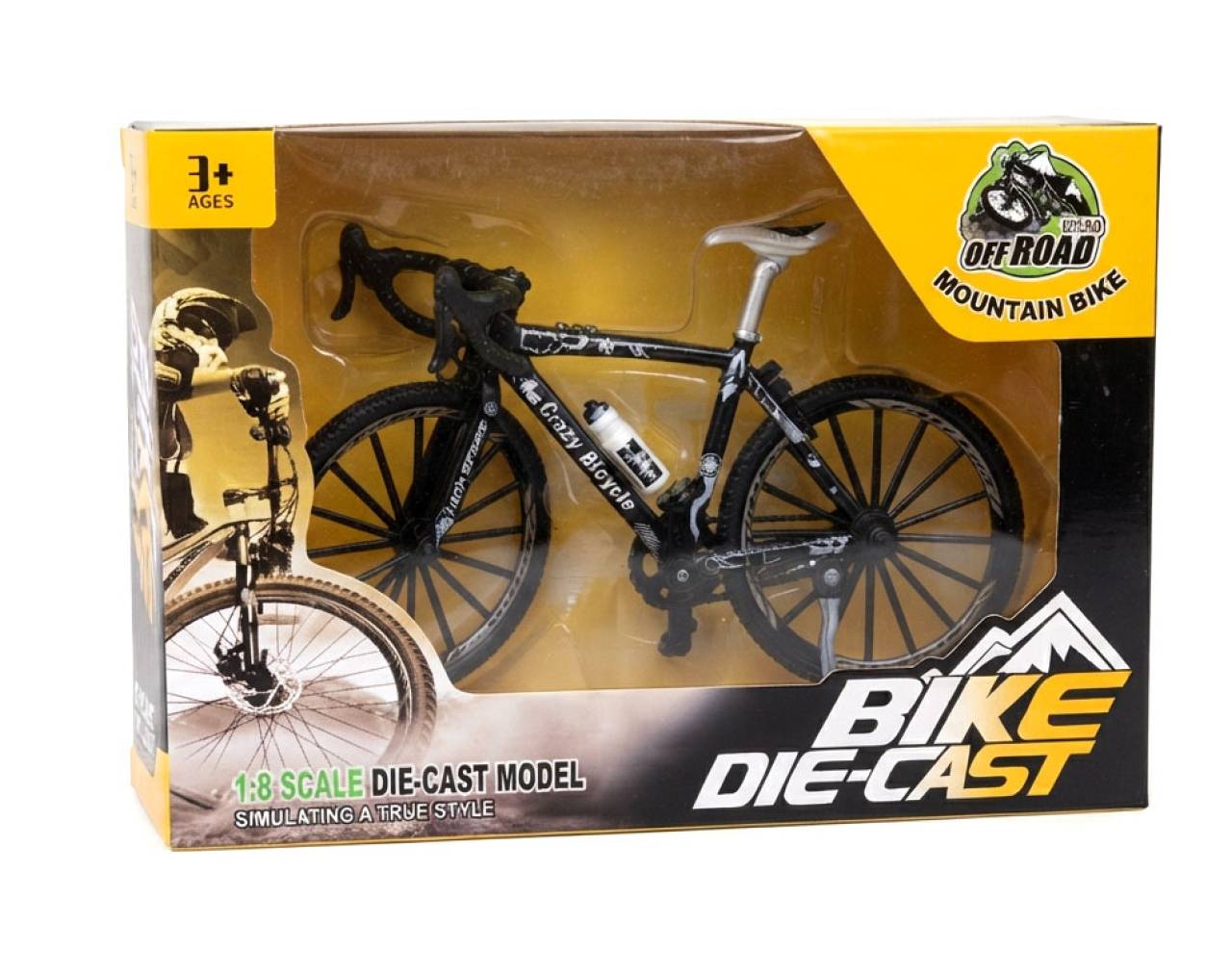 Bicycle with Patterned Frame (Black) Escala 1:8 - Bike Die-Cast Mountain Metal Bike