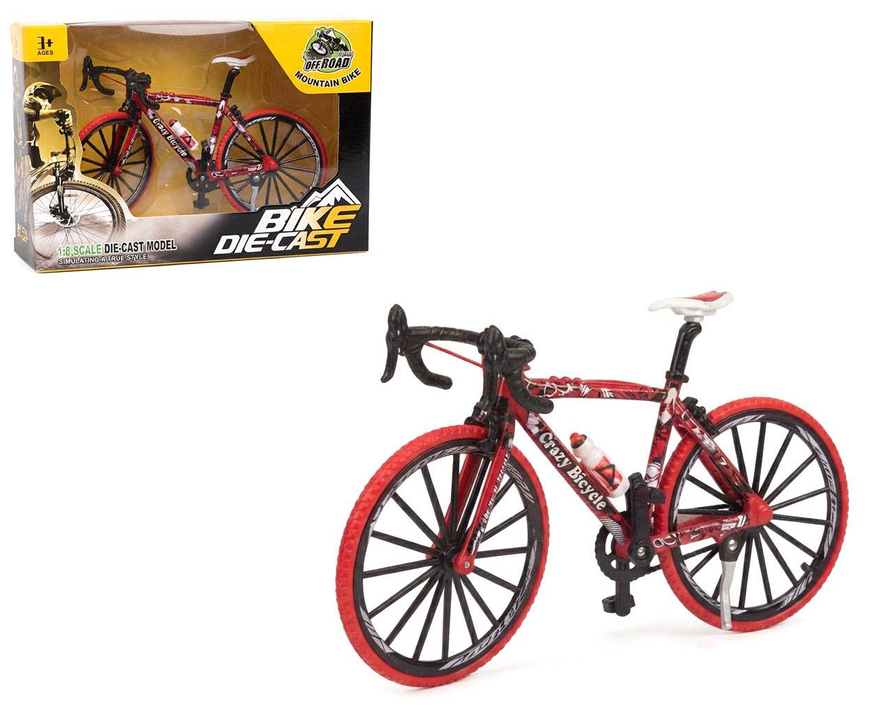 Bicycle with Patterned Frame (Red) Escala 1:8 - Bike Die-Cast Mountain Metal Bike