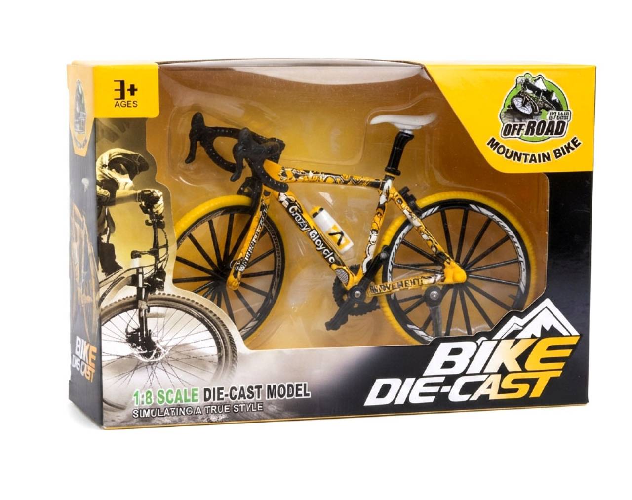 Bicycle with Patterned Frame (Yellow) Escala 1:8 - Bike Die-Cast Mountain Metal Bike