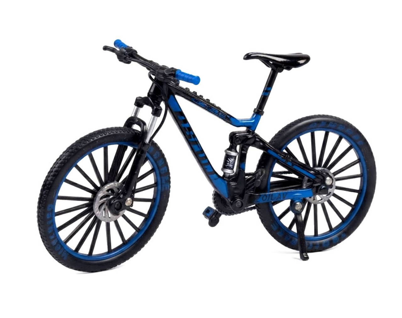 Bicycle Black & Blue with Custom Spoked Wheels Escala 1:8 - Bike Die-Cast Mountain Metal Bike