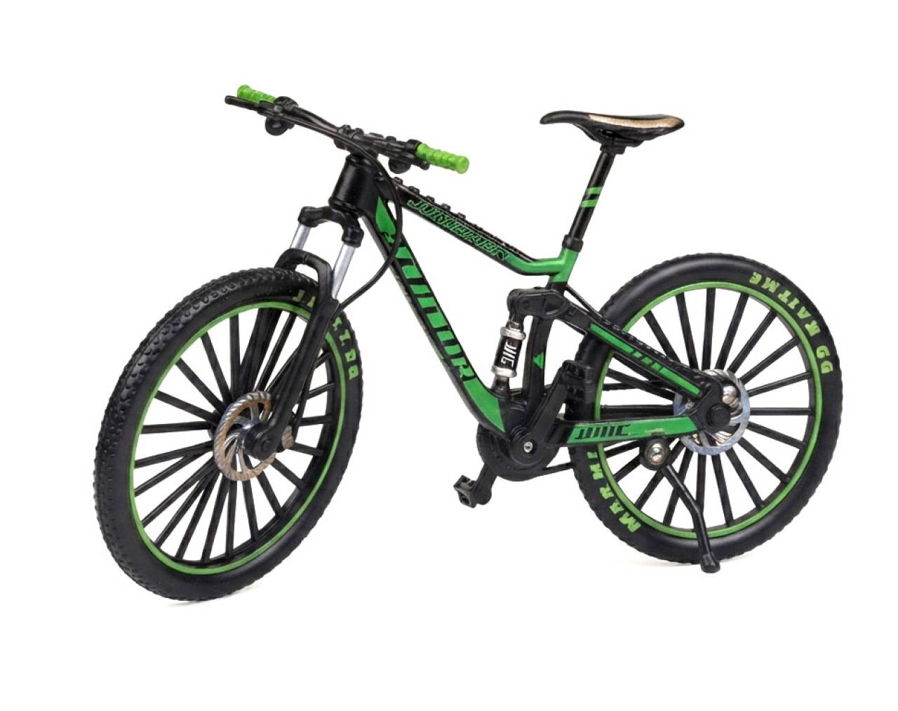 Bicycle Black & Green with Custom Spoked Wheels Escala 1:8 - Bike Die-Cast Mountain Metal Bike