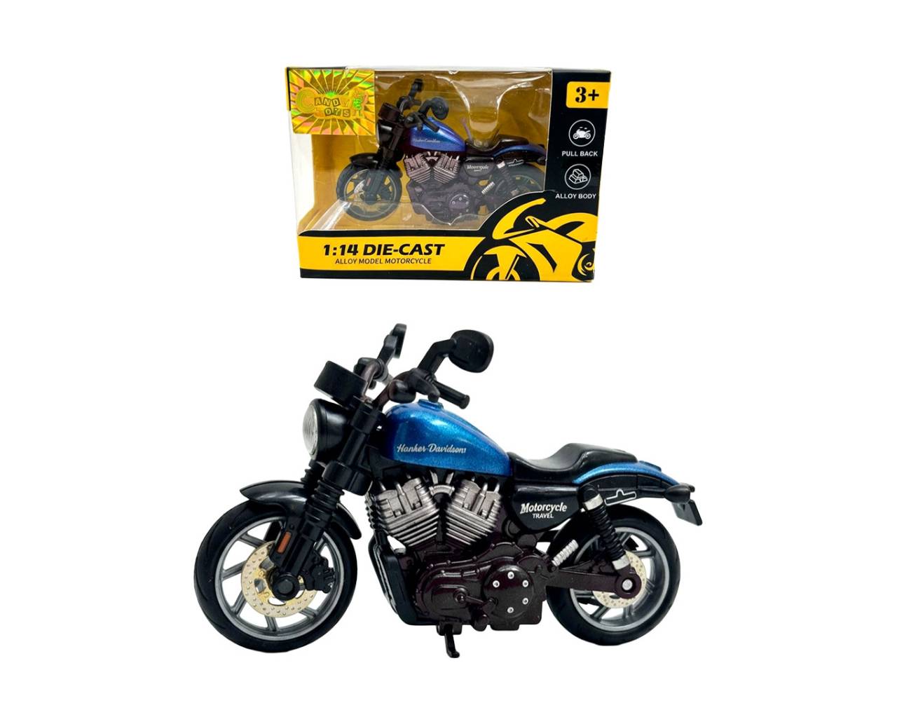 Motocicleta Chopper Black & Blue (Escala 1:14) - Die-Cast ZXY Candy Toys