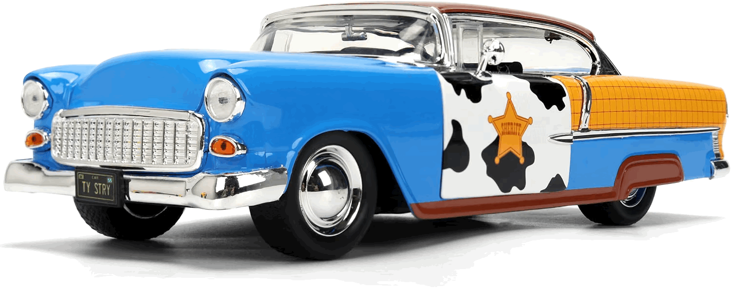 Woody & 1955 Chevrolet Bel Air Escala 1:24 - Disney Pixar Toy Story - Die-Cast Jada Toys