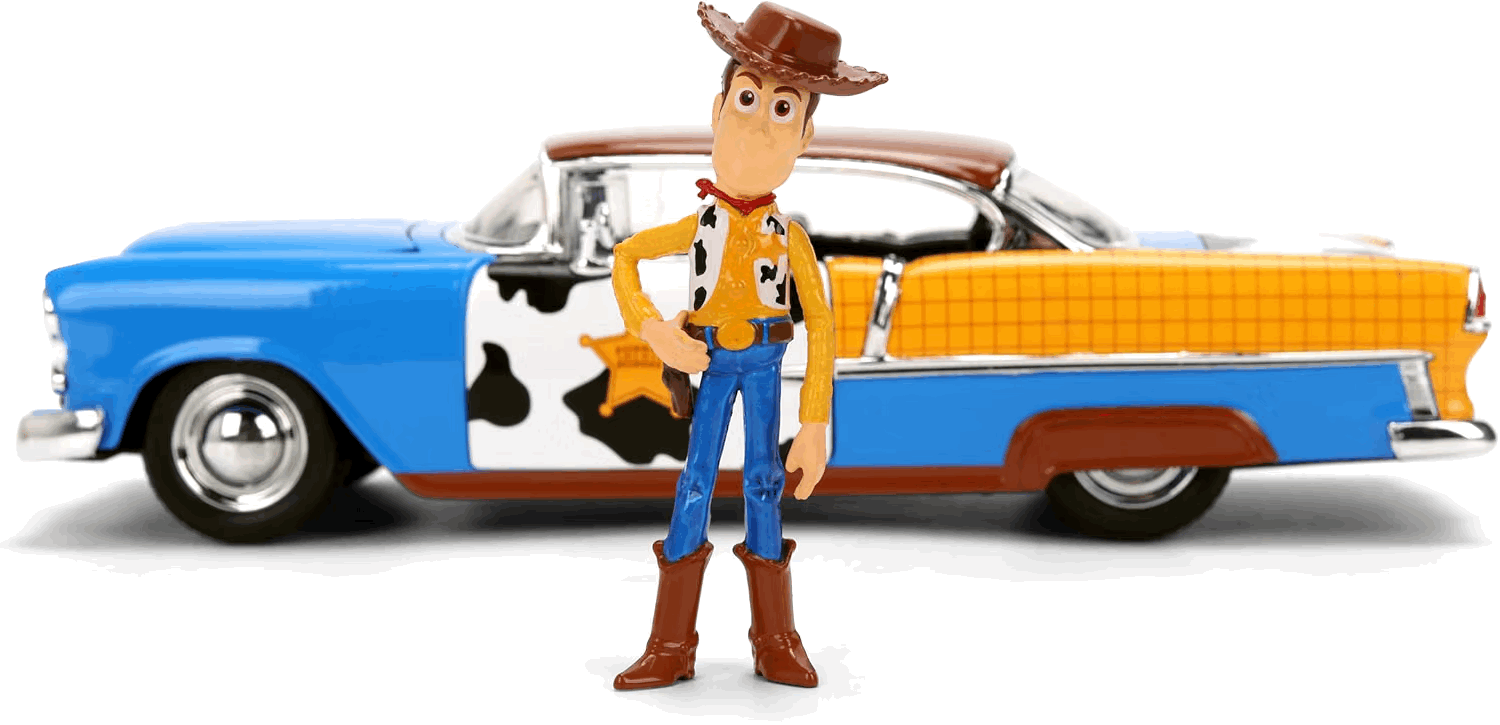 Woody & 1955 Chevrolet Bel Air Escala 1:24 - Disney Pixar Toy Story - Die-Cast Jada Toys
