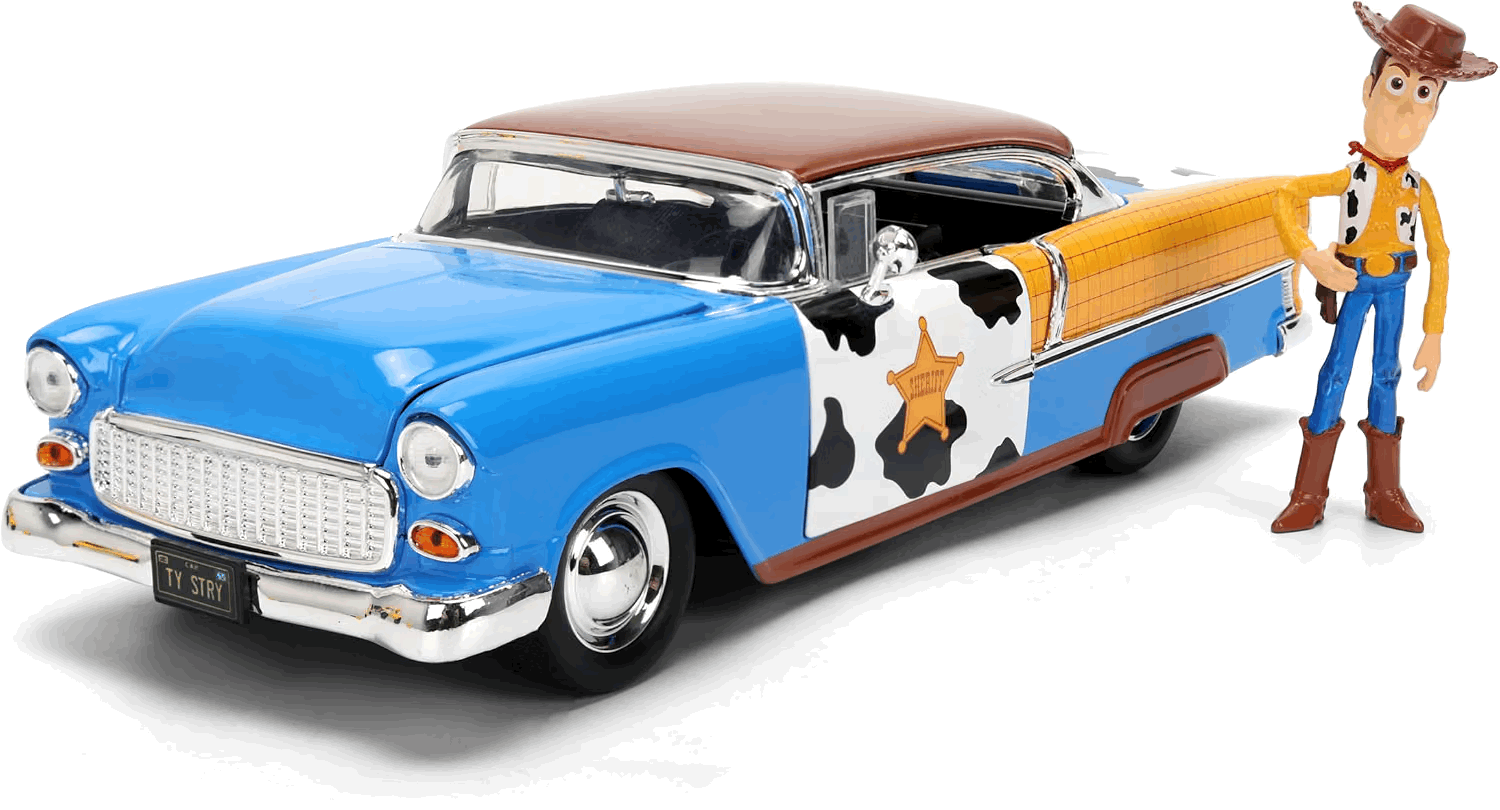 Woody & 1955 Chevrolet Bel Air Escala 1:24 - Disney Pixar Toy Story - Die-Cast Jada Toys
