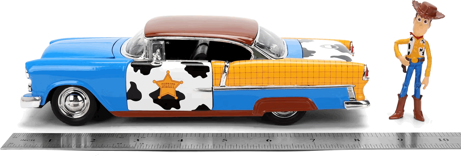 Woody & 1955 Chevrolet Bel Air Escala 1:24 - Disney Pixar Toy Story - Die-Cast Jada Toys